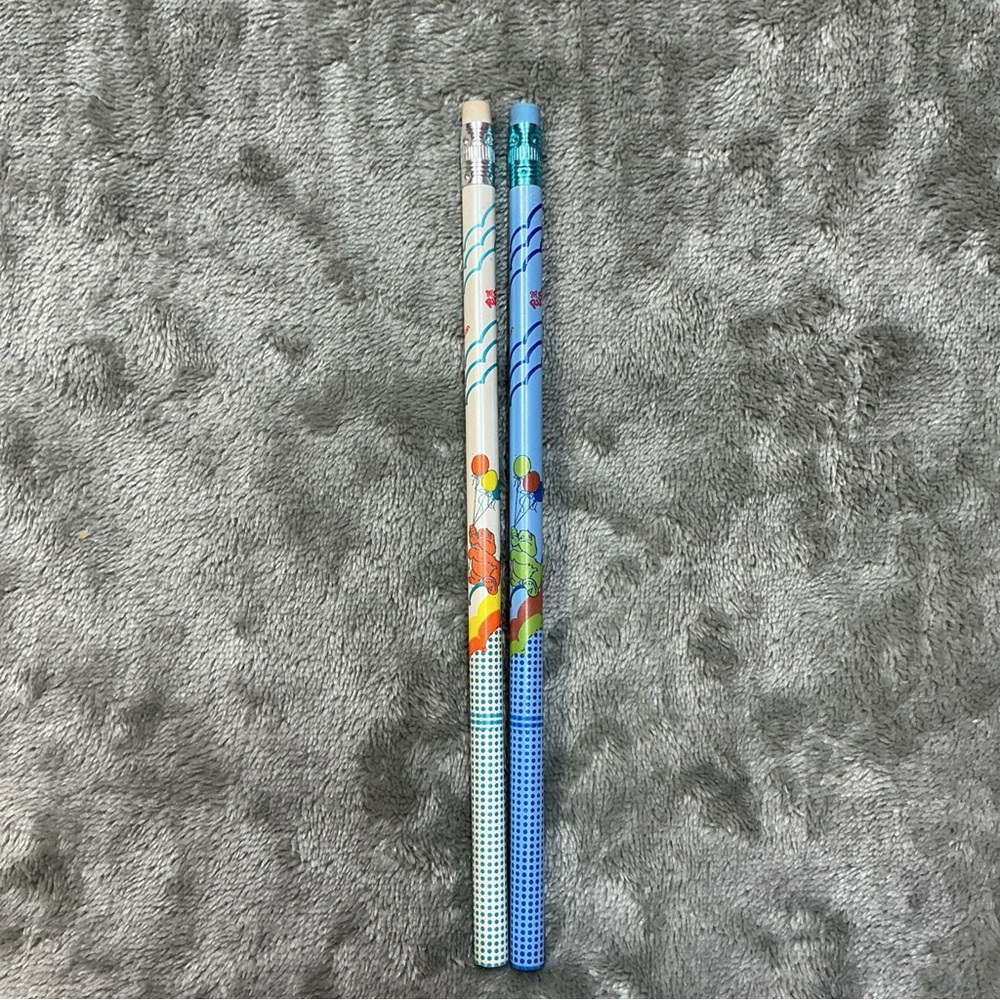 2 Vintage 1980s Russ Bear Balloon Rainbow Pencils Taiwan unused